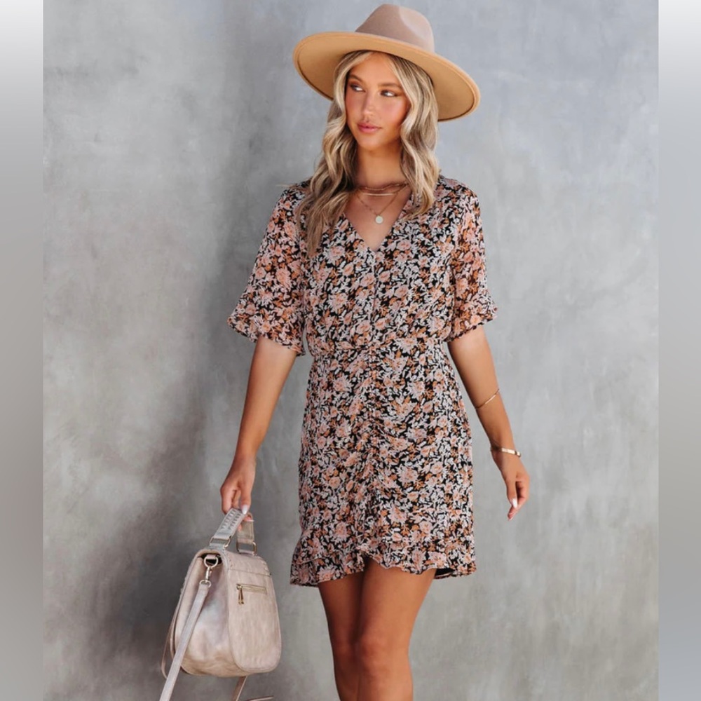 Vici Floral Spice Ruched Ruffle Mini Dress